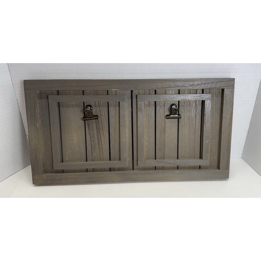 Rustic Grey Wood Double Clip Wall Display Board Farmhouse Photo Note Holder